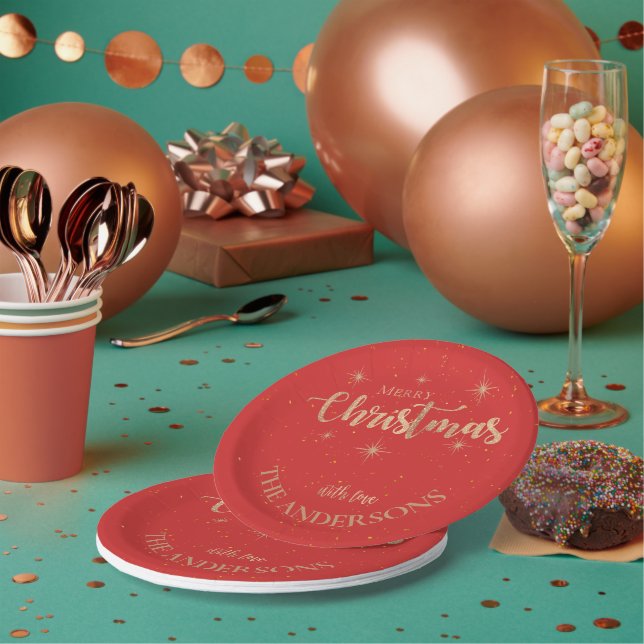 Assiettes En Carton Élégant Blue Gold Stars Nom Joyeux Noël fête (Multi)