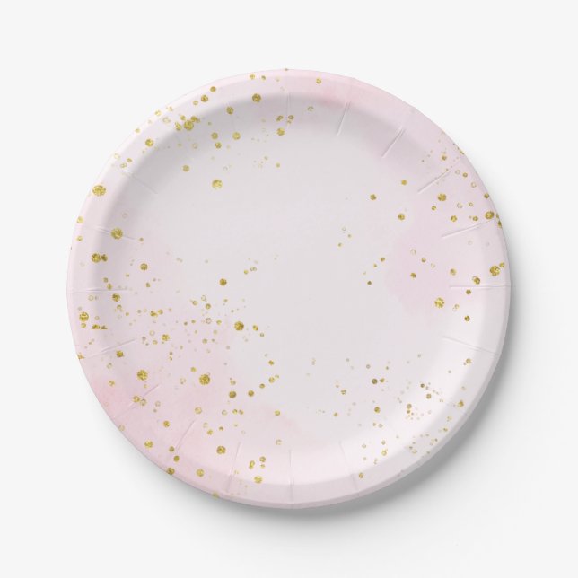 Assiettes En Carton Elegant Blush Pink & Gold Confetti Sweet 16 (Devant)