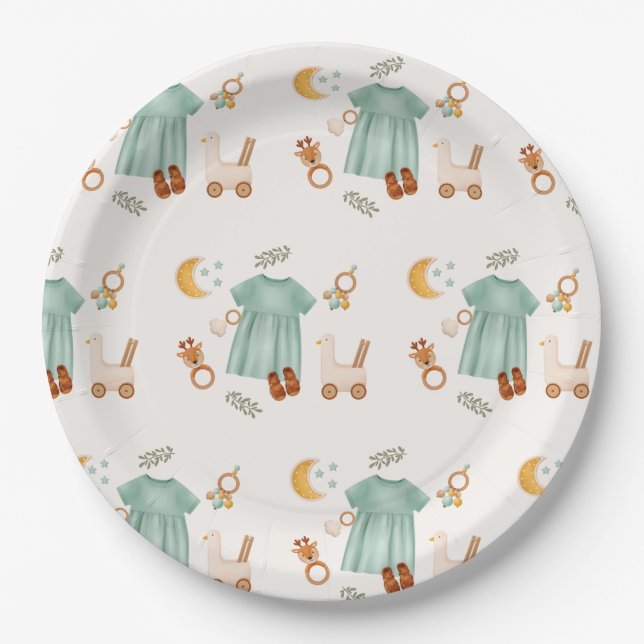 Assiettes En Carton Elégant Boho Baby Girl Clothes Baby shower (Devant)