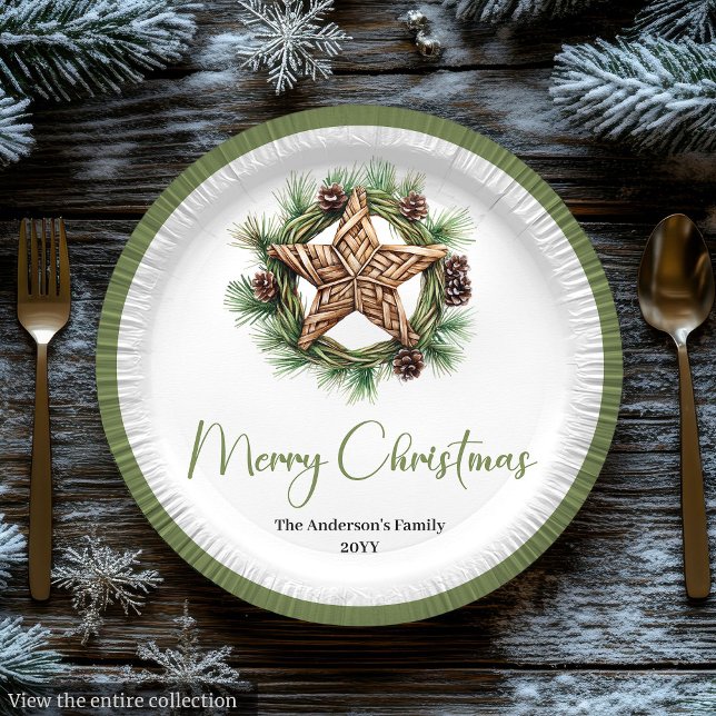 Assiettes En Carton Elegant Boho Watercolor Christmas Wreath Plates (Elegant Boho Watercolor Christmas Wreath Plates)