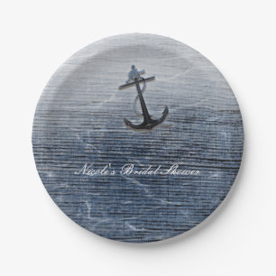 Assiettes En Carton Élégant Bois Bleu Thème Marin de la Mer Fête Perso