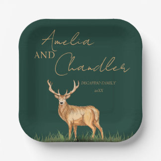 Assiettes En Carton Elegant Buck Deer Noël Nom de famille