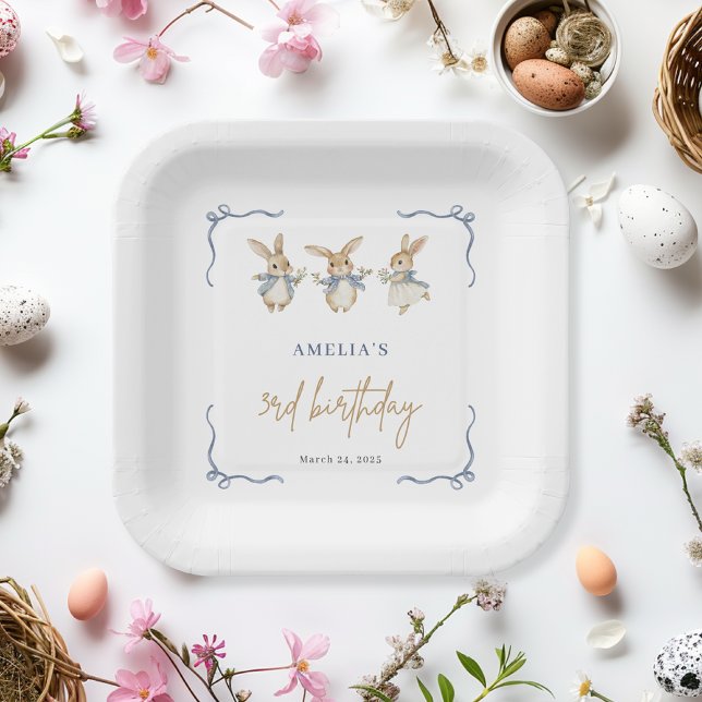 Assiettes En Carton Elégant Bunny simple enfant de Pâques 3e fête d'an (Créateur téléchargé)