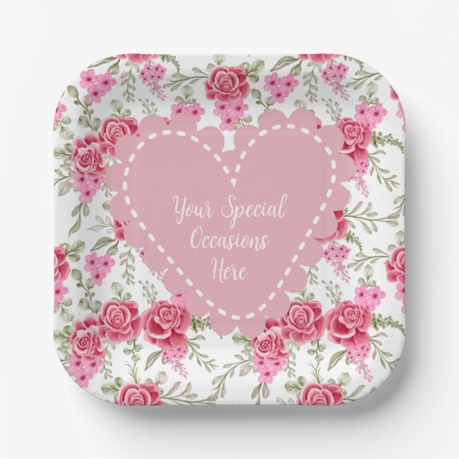 Assiettes En Carton Elégant cadre de coeur floral : pour chaque occasi (Recto)
