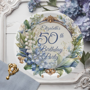 Assiettes En Carton Elégant cadre floral baroque 50ème anniversaire