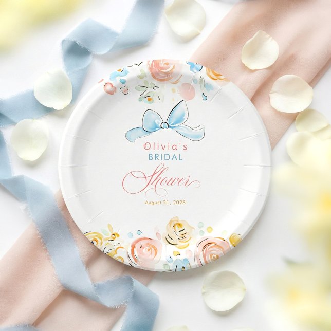 Assiettes En Carton Élégant Caprice Chic Mariage Élégant Dessiné à la  (Floral Whimsical Bow Paper Plates for Shower)