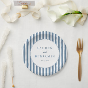 Assiettes En Carton Élégant Cercle Rayé Navy