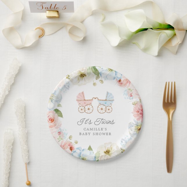 Assiettes En Carton Elegant C'est Twins Girl and Boy Baby shower (Mariage)