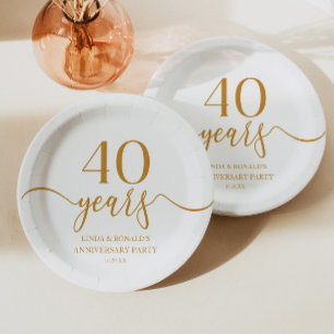 Assiettes En Carton Élégant Champagne 40e anniversaire de Mariage