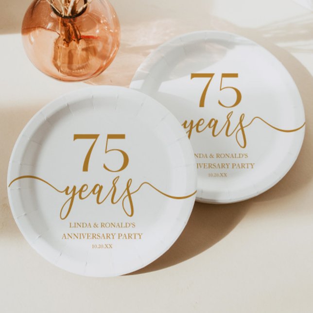 Assiettes En Carton Élégant Champagne 75e anniversaire de Mariage (Créateur téléchargé)