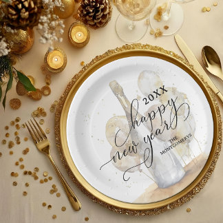 Assiettes En Carton Elegant Champagne and Balloons Happy New Year