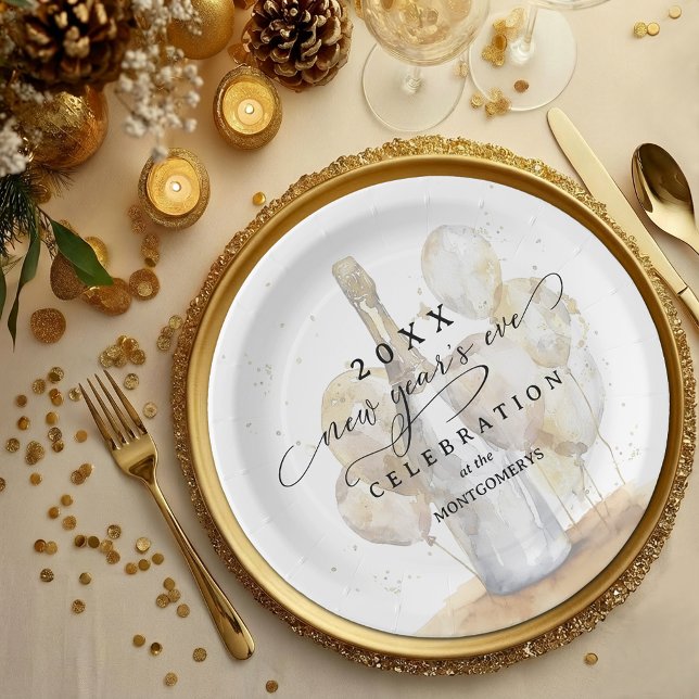 Assiettes En Carton Elegant Champagne and Balloons New Year's Eve (Elegant Champagne and Balloons New Year's Eve Paper Plates)