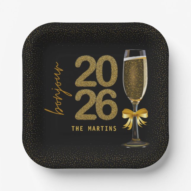 Assiettes En Carton Elegant Champagne New Year's Eve (Recto)