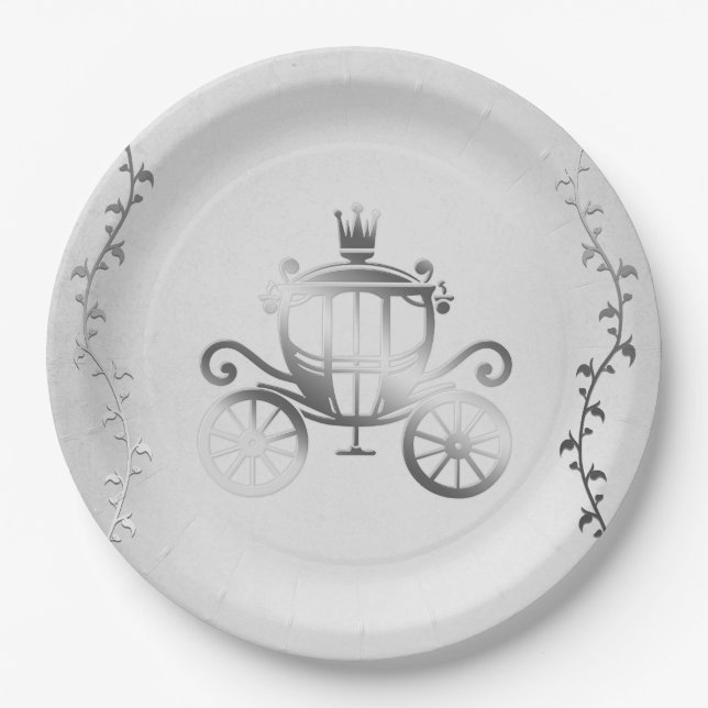 Assiettes En Carton Élégant chariot argenté Histoire blanche royale (Devant)
