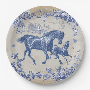 Assiettes En Carton Élégant Cheval bleu Vintage Floral