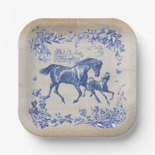 Assiettes En Carton Élégant Cheval bleu Vintage Floral