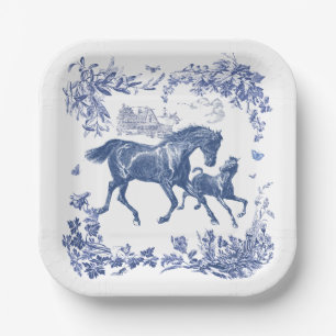 Assiettes En Carton Élégant Cheval bleu Vintage Floral