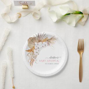 Assiettes En Carton Élégant Chic Bohème Fleurs Blanches Baby Shower