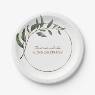 Assiettes En Carton Élégant Chic Noël Gold Foil Verdure