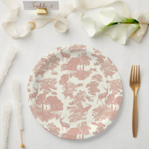 Assiettes En Carton Élégant Chic Rose Corail Toile Cerf Forêt