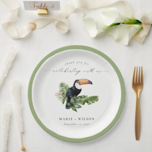 Assiettes En Carton Élégant Chic Tropical Rainforest Mariage Toucan