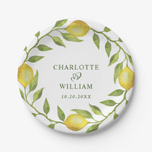 Assiettes En Carton Elégant citrons Aquarelle Mariage