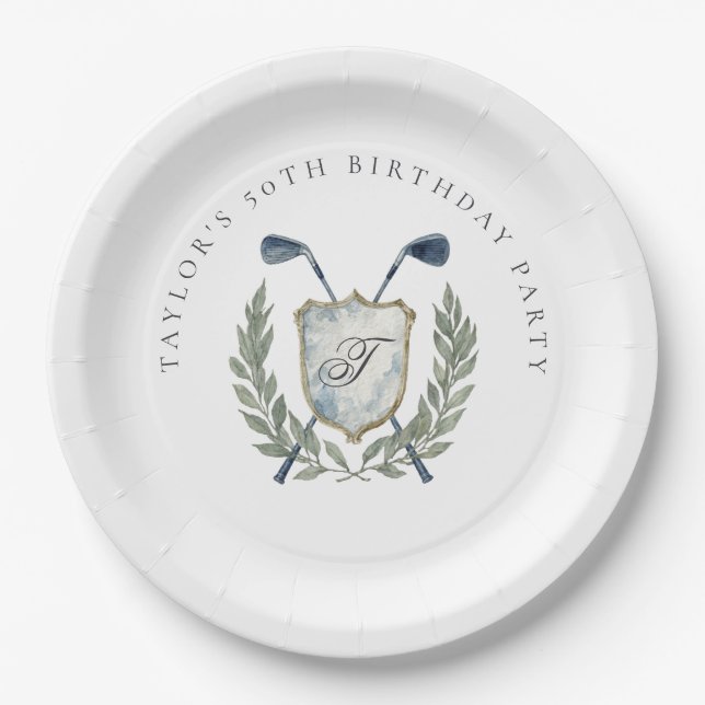 Assiettes En Carton Elegant Classic Monogram Golf Crest Birthday Party (Devant)