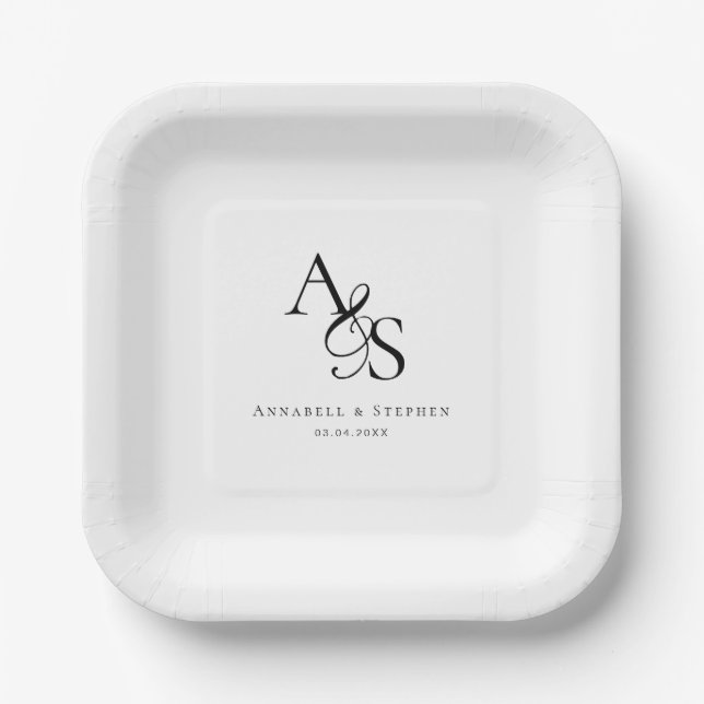 Assiettes En Carton Élégant, Classique, Monogramme, Mariage (Recto)