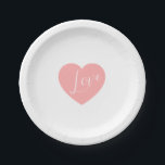 Assiettes En Carton Élégant cœur rose d'amour écriture personnalisée p<br><div class="desc">Une assiette en papier minimaliste et élégante pour toute occasion centrée autour de l'amour et de la chaleur. Avec un cœur rose pâle délicat et le mot "Amour" en écriture blanche fine,  ce design ajoute une touche d'élégance simple à votre célébration.</div>