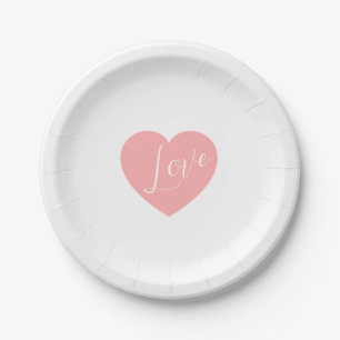 Assiettes En Carton Élégant cœur rose d'amour écriture personnalisée p