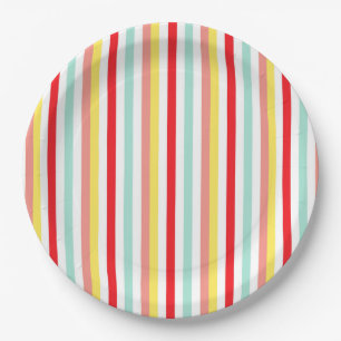 Assiettes En Carton Élégant coloré rayé Retro Vintage moderne