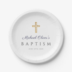 Assiettes En Carton Elégant culte Croix Marine Bleu Boy Baptême garçon