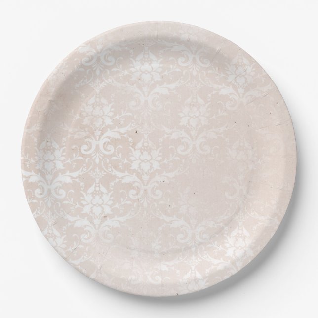 Assiettes En Carton Élégant damas ivoire pour toutes les occasions (Devant)
