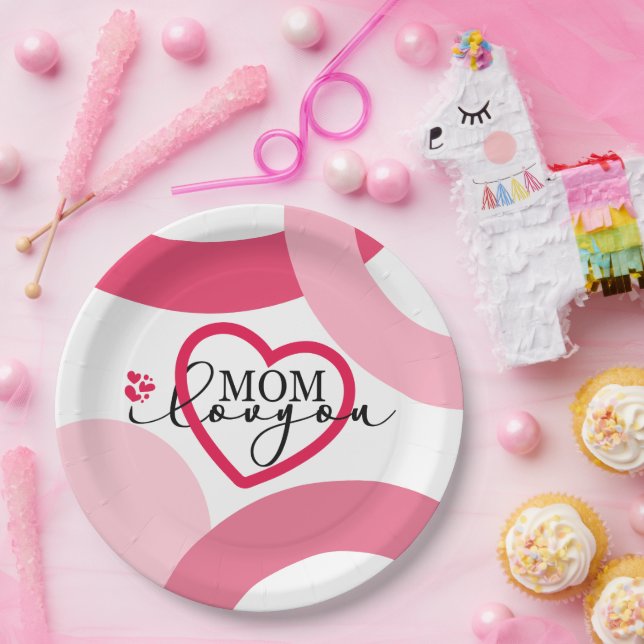 Assiettes En Carton Elegant design texte Maman I Love You With Heart (Fête)