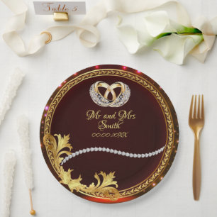 Assiettes En Carton Elégant Diamants rouges Personnalisable Soirée de 