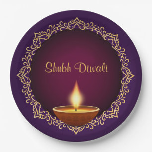 Assiettes En Carton Élégant Diwali Diyas violet