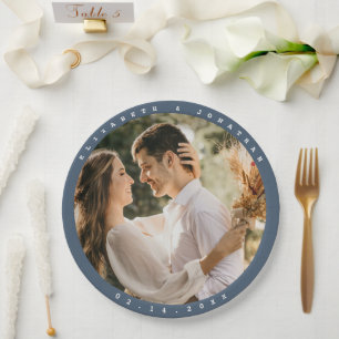 Assiettes En Carton Élégant Dusty Blue Grey Couple Mariage photo