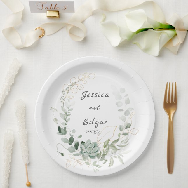 Assiettes En Carton  elegant eucalyptus (Mariage)