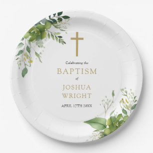 Assiettes En Carton Elégant Eucalyptus Verdure Baptême Christening