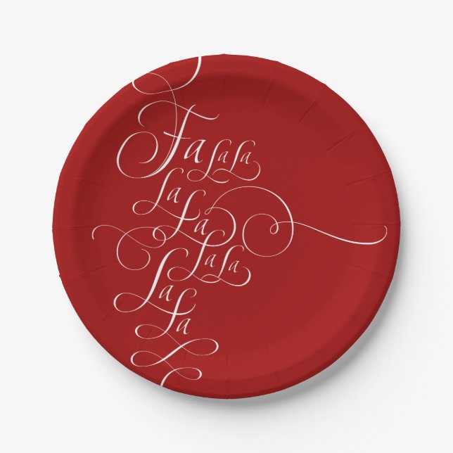 Assiettes En Carton Elégant Fa la la - Calligraphie de Noël Rouge (Devant)