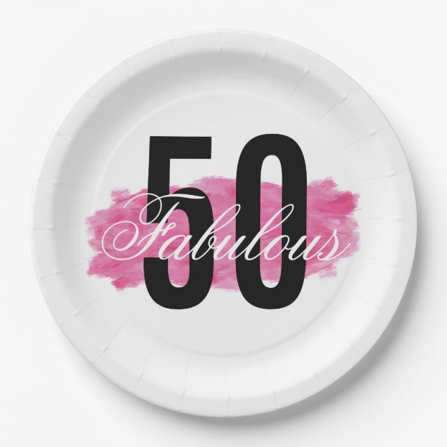 Assiettes En Carton Elégant Fabulous 50 Rose Aquarelle Anniversaire (Devant)