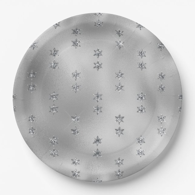 Assiettes En Carton Elegant Faux Foil Silver Stars Christmas  (Devant)