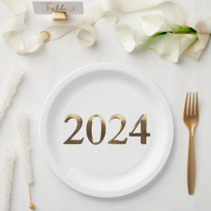 Assiettes En Carton Elégant Faux Golden Numbers Bonne année 2024