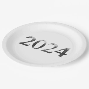 Assiettes En Carton Elégant Faux numéros d'argent Bonne année 2024