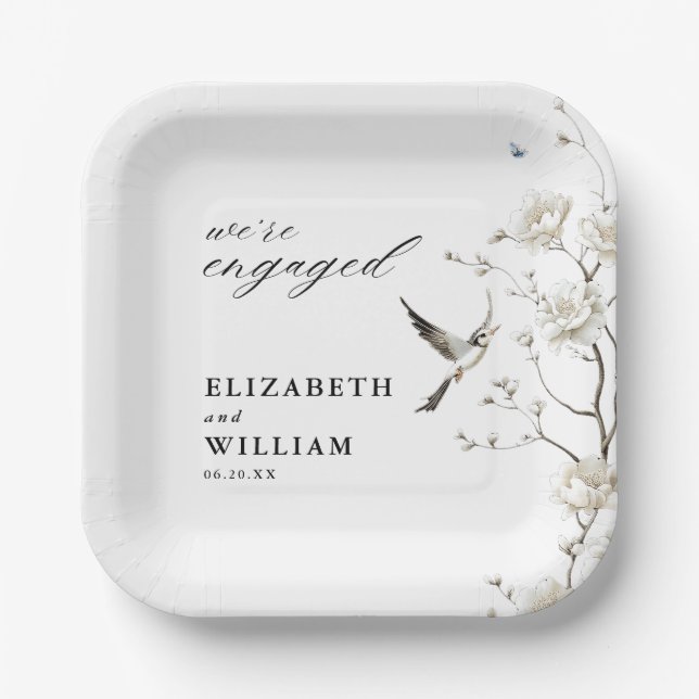 Assiettes En Carton Élégant Fête de Fiançailles de Jardin Floral de Ch (Recto)