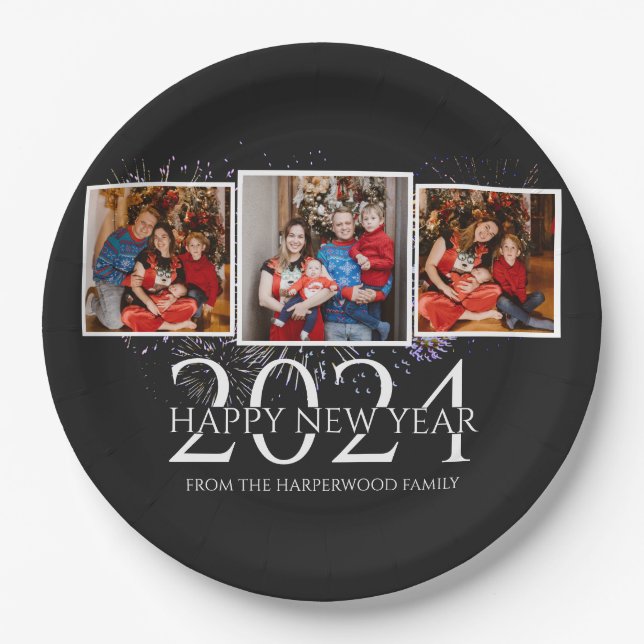 Assiettes En Carton Elégant Feu d'artifice moderne Joyeux Nouvel An Tr (Devant)