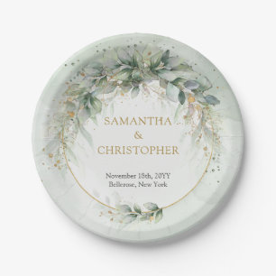 Assiettes En Carton Élégant feuillage vert faux or Papier Plaque
