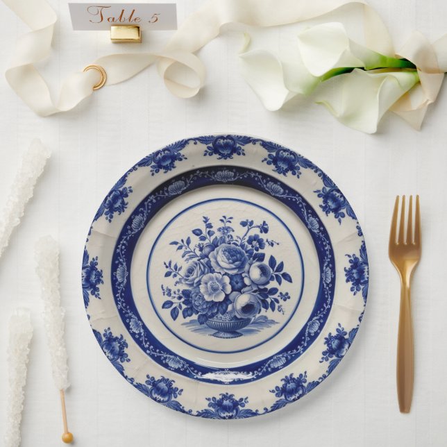 Assiettes En Carton Élégant fleur sauvage bleu Mariage en céramique fl (Mariage)