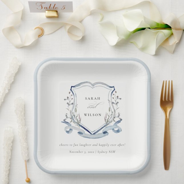 Assiettes En Carton Elégant Fleur sauvage d'aquarelle bleu Mariage Cre (Mariage)