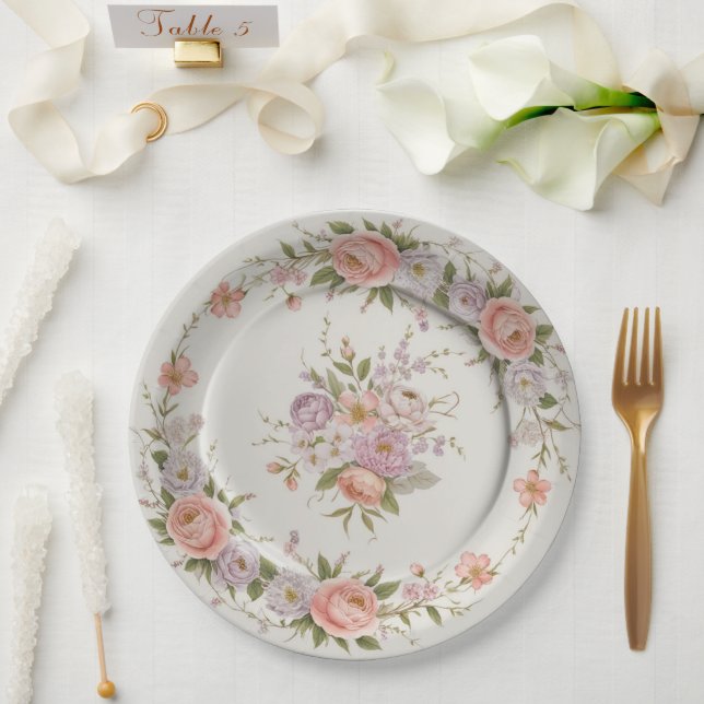 Assiettes En Carton Élégant fleur sauvage Floral Pattern mariage d'été (Mariage)